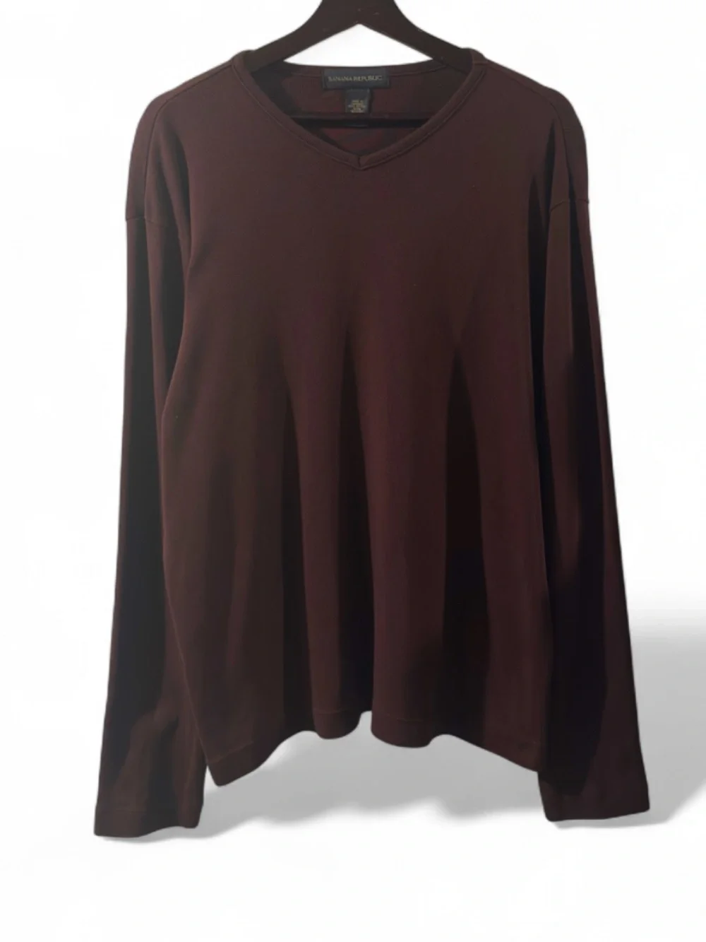 VTG Y2K Banana Republic Burgundy V-Neck Ribbed Long Sleeve Top Size Men’s Large